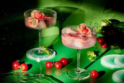 Tomato-Basil Spritz Cocktail and Cherry Tomato-Basil Ice Cubes Recipe